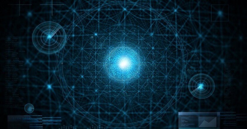 Abstract concept image showing radar and data graphs in cyan blue against a dark background.