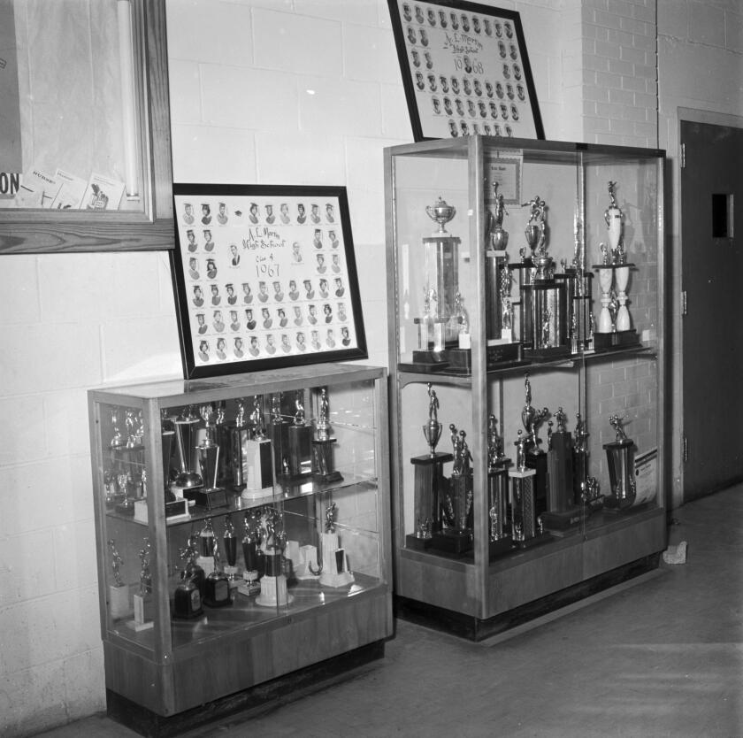 archive photo of Trophy cases at A.L. Martin High School celebrated its students’ achievements.