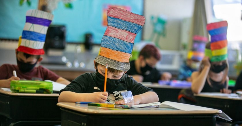 Pupils at an elementary school in Weaverville, Calif