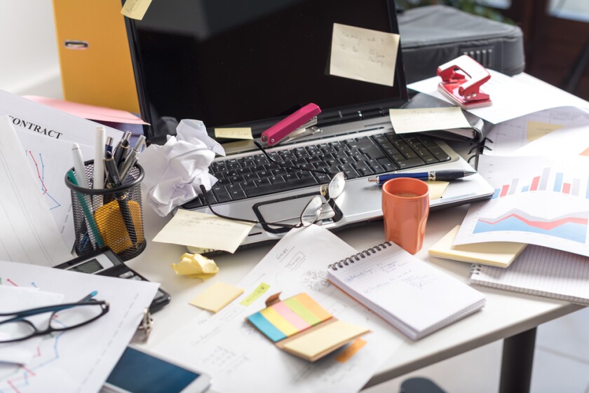 a cluttered work desk