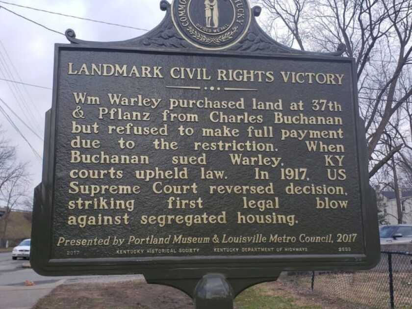 A plaque at the site of the home Warley attempted to purchase from Buchanan.