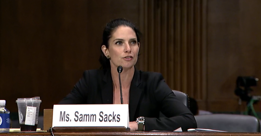 Samm Sacks, senior fellow at the Yale Law School’s Paul Tsai China Center, speaks during the hearing.