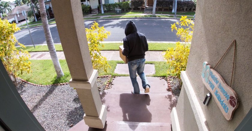 A package thief caught on doorbell video