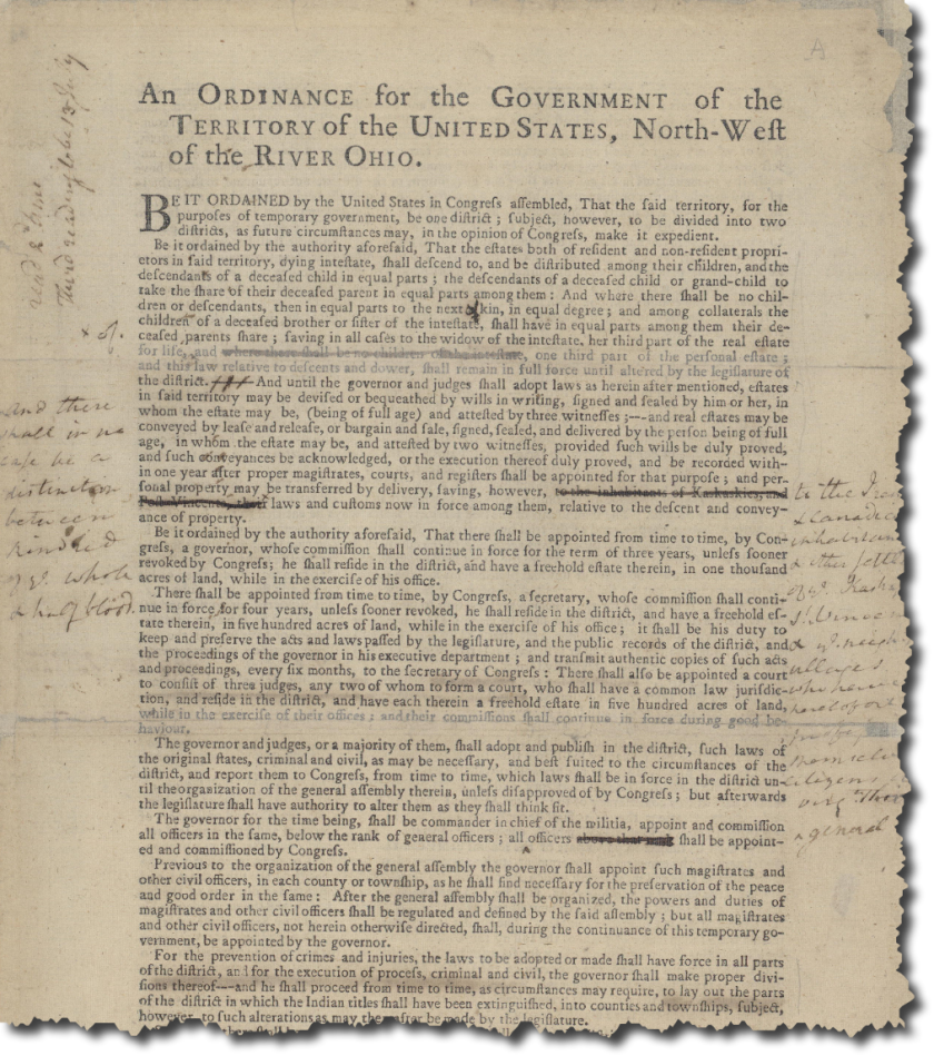 An image of the Northwest Ordinance of 1787.