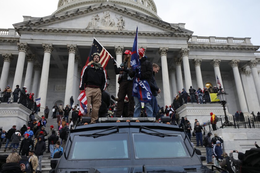Supporters of President Donald Trump on the steps of the U.S. Capitol building on Capitol Hill in Washington, D.C., on Jan. 6, 2021.
