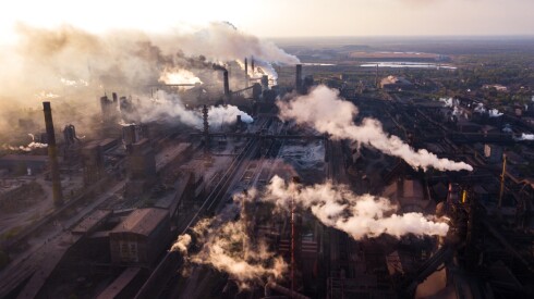 Industry,Metallurgical,Plant,Dawn,Smoke,Smog,Emissions,Bad,Ecology,Aerial