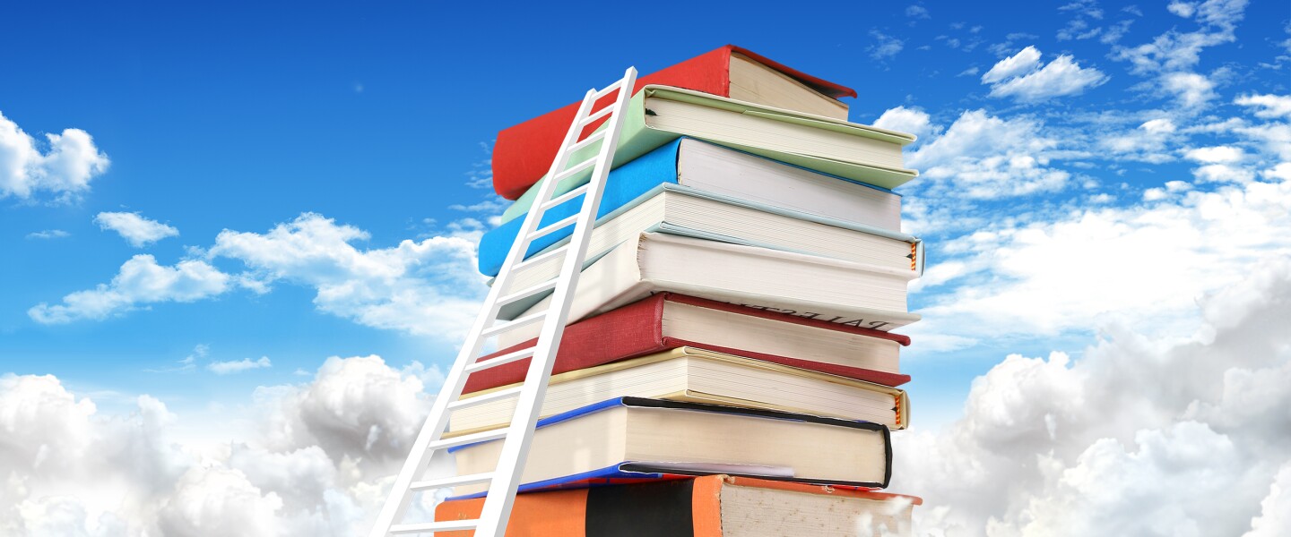 Stack,Of,Books,With,Stair.,Education,Concept