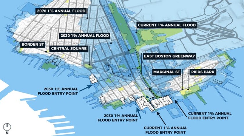 Map of South Boston showing flood risk
