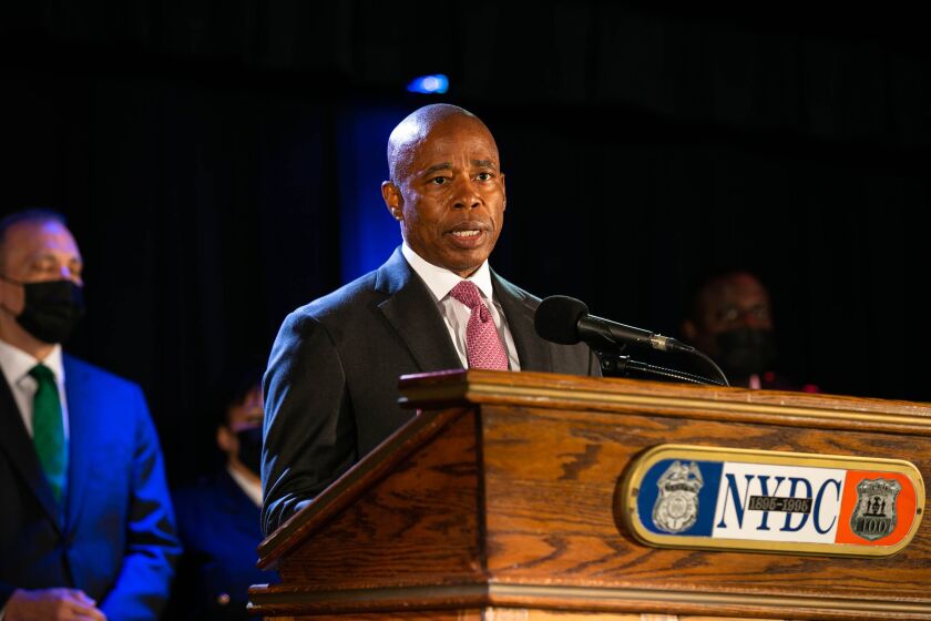 Mayor Eric Adams speaking during a press conference announcing the reopening and conversion of the George Motchan Detention Center on Rikers Island, Bronx, New York, Wednesday, June 22, 2022.