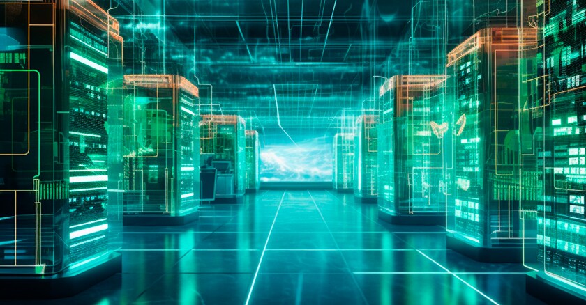 server room with green data lines