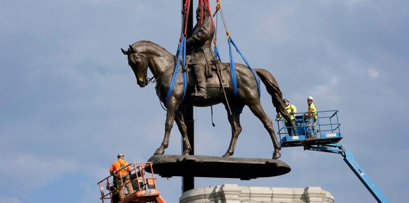 Removal of the statue of Robert E. Lee from Monument Avenue in Richmond, VA. 