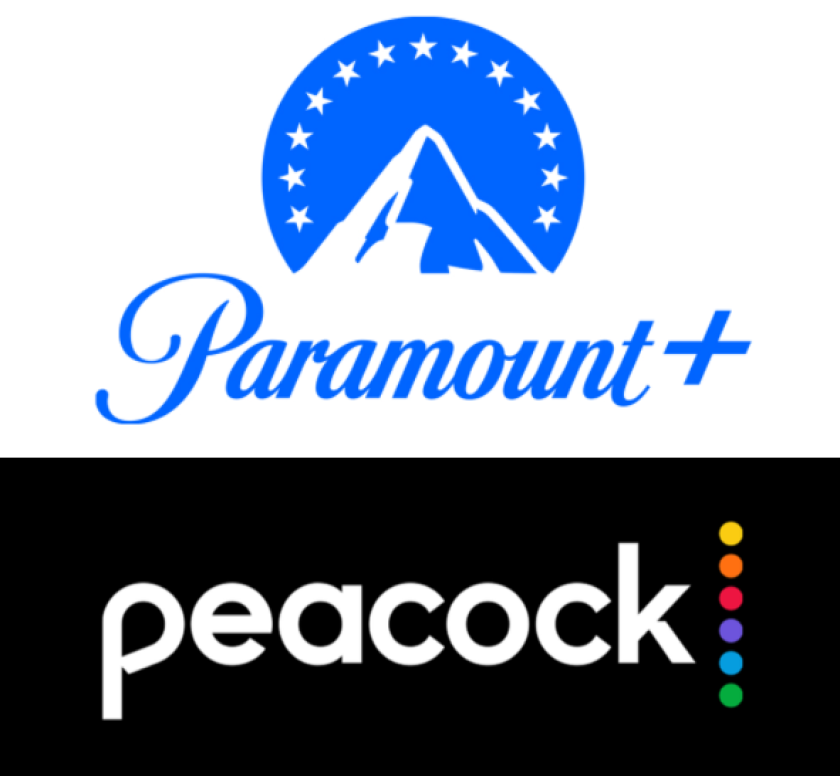 Logos for the Paramount+ and peacock streaming services