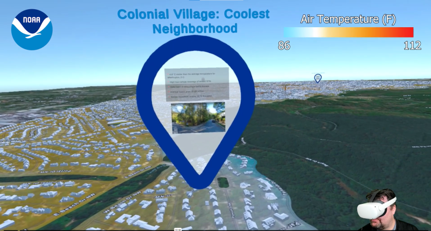 Screenshot of NOAA UHI Virtual Reality (VR) Quest 2 tour recording for Washington DC.