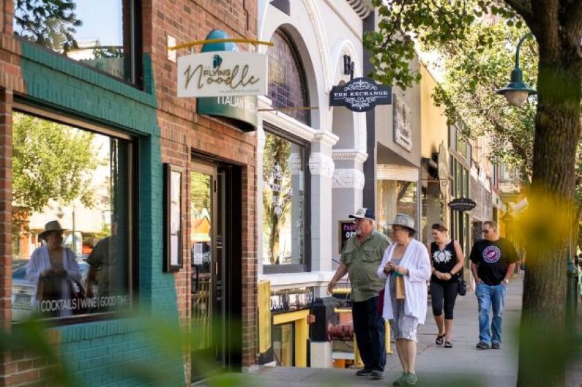 People walk around in downtown Traverse City