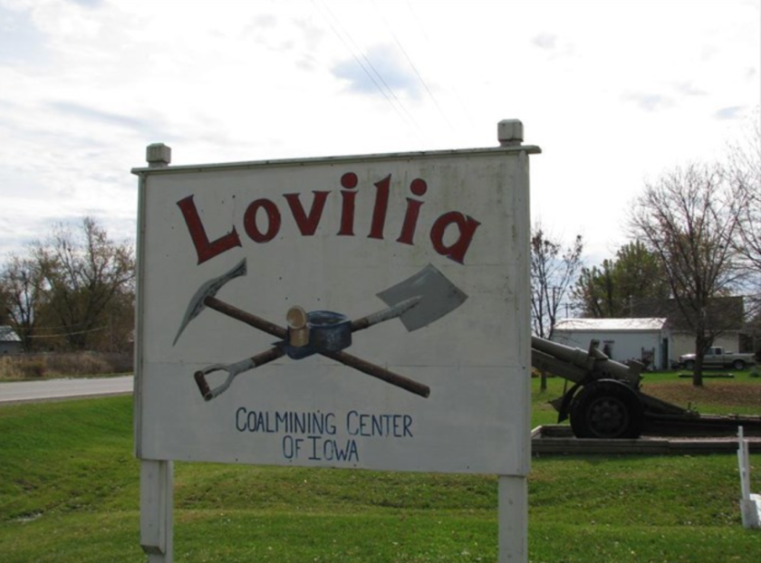 Welcome sign to the town of Lovilia, Iowa.