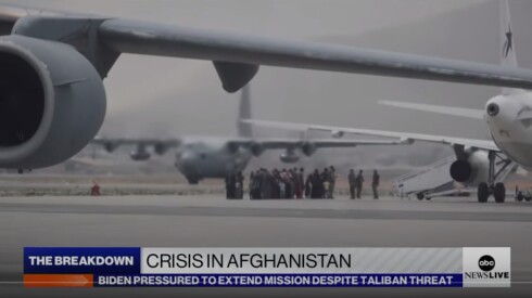 Screen grab from television news story about Crisis in Afghanistan