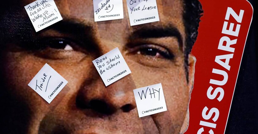sticky notes with comments on an image of Miami Mayor Francis Suarez