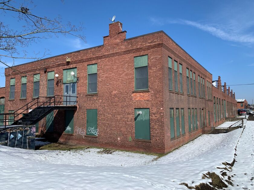 A brick building in the snow in Hartford, Conn.