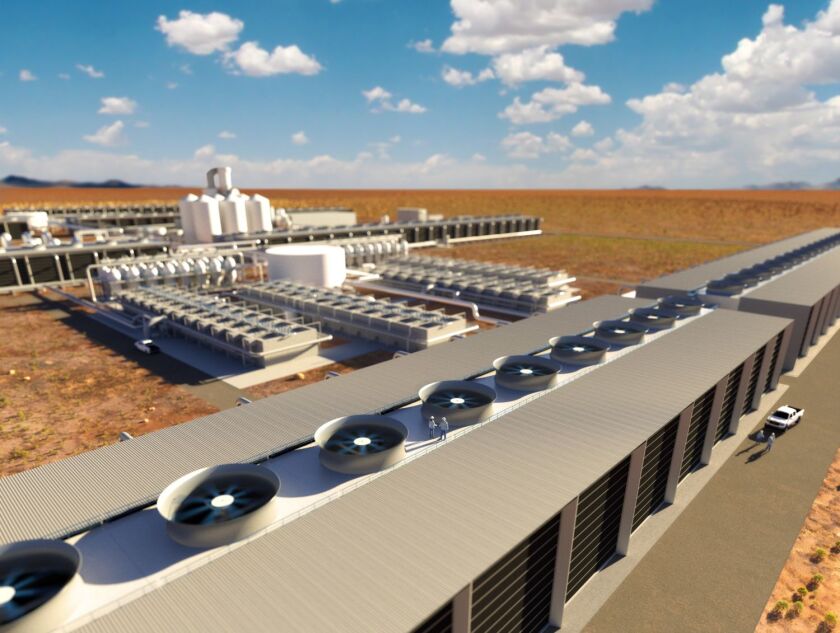 A rendering of Carbon Engineering's direct air capture plant planned in West Texas, which would be the largest such facility in the world.