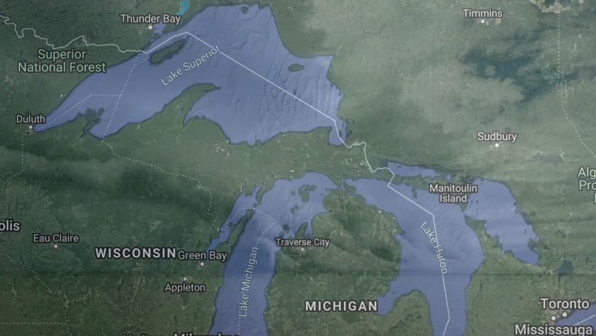A map of the Great Lakes region.