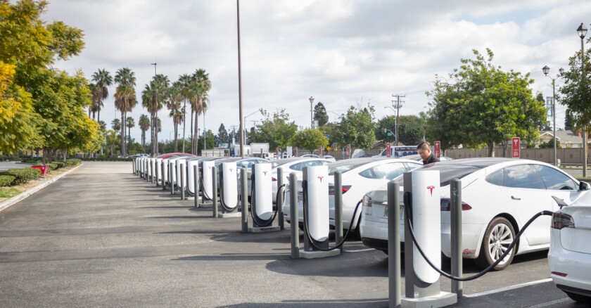 EV charging station in Westminster, Calif.