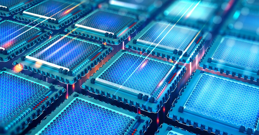 A close-up of a quantum computing processor.