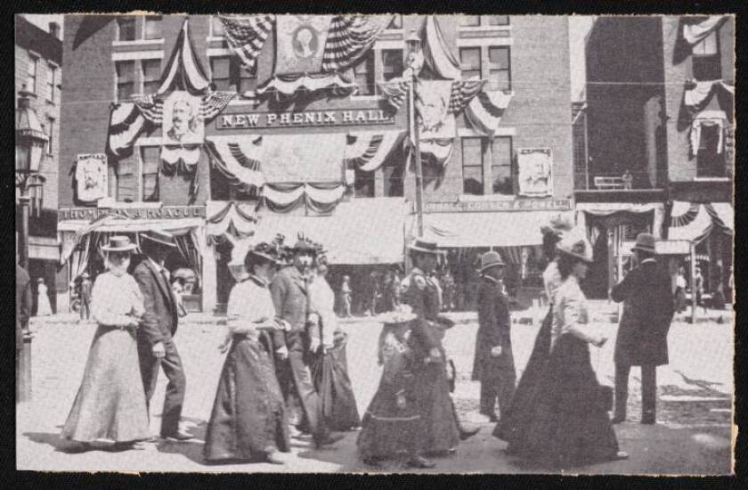 A photo of New Phenix Hall during the 1899 Old Home Week celebration in Concord, N.H.