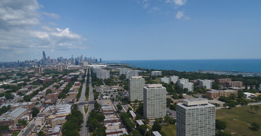 Drone,View,Of,Downtown,Chicago,From,South,Side