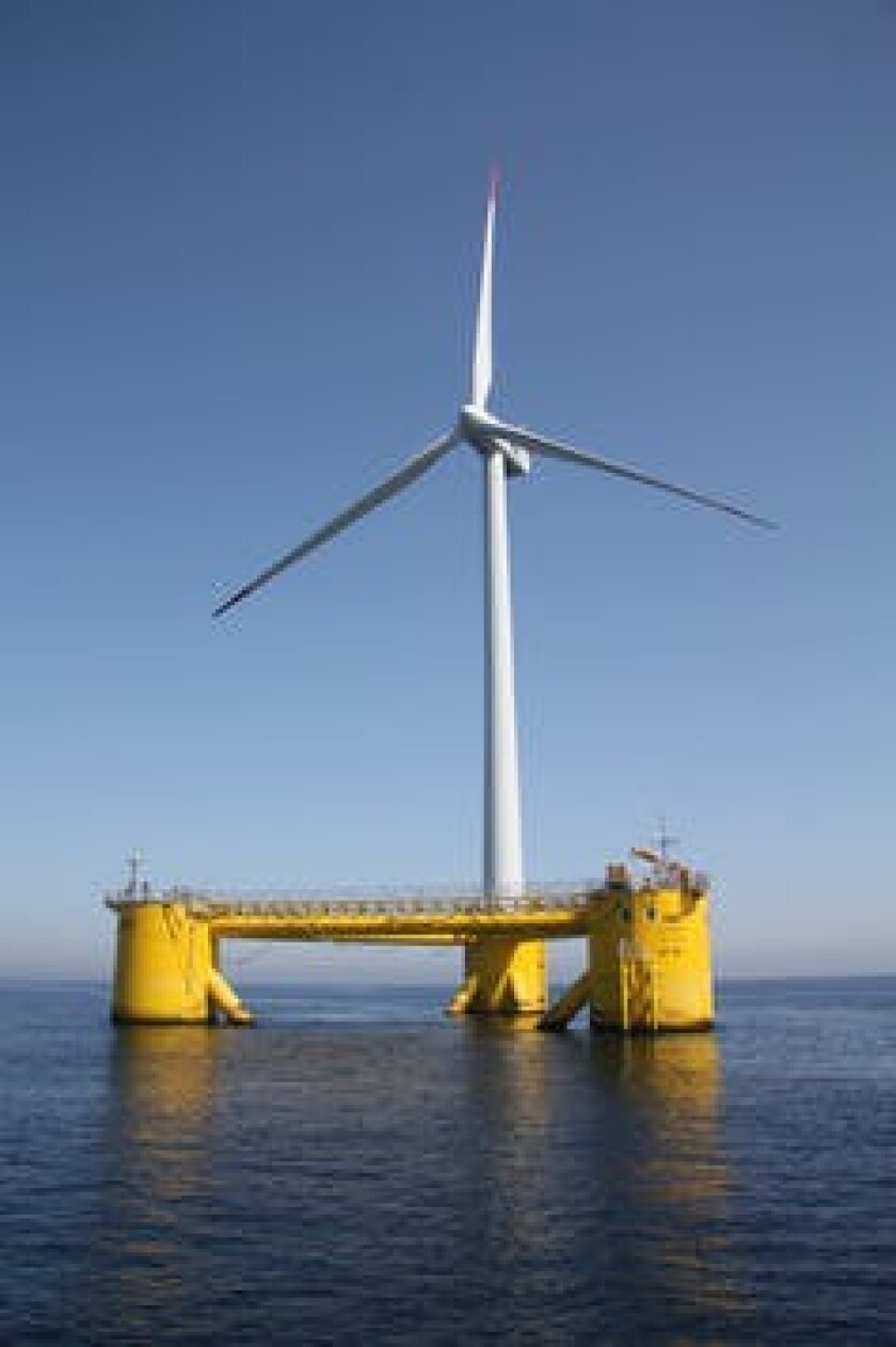An offshore wind turbine in Portugal.