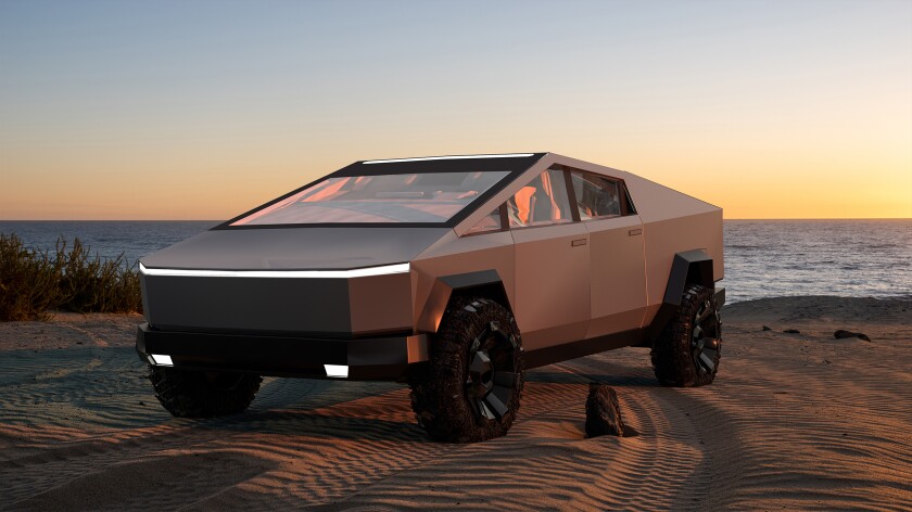 Szczecin,Poland-December 2019:Tesla Cybertruck electric pick-up