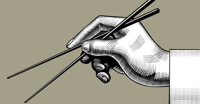 Hand,With,Chopsticks.,Vintage,Stylized,Drawing
