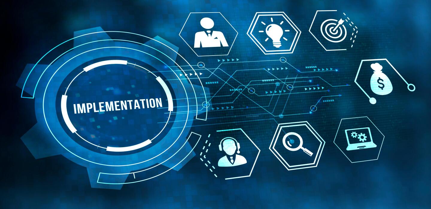 Internet, business, Technology and network concept. IMPLEMENTATION, web technology concept. 3d illustration