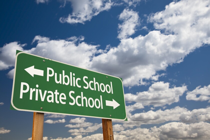 Public,Or,Private,School,Green,Road,Sign,Over,Dramatic,Clouds