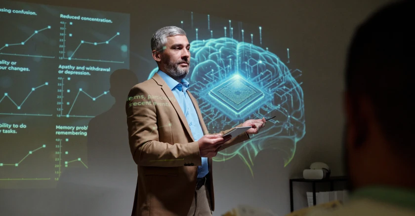 Imagen conceptual sobre cerebro, IA e implantes cerebrales publicada por Government Technology.