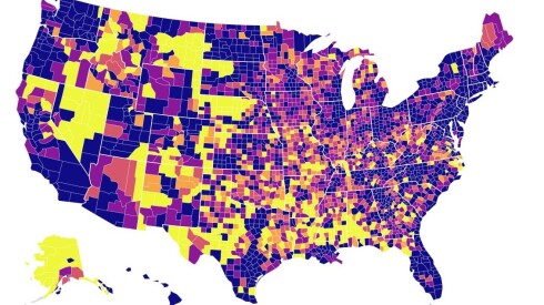 a map of the U.S. with the counties all color coded