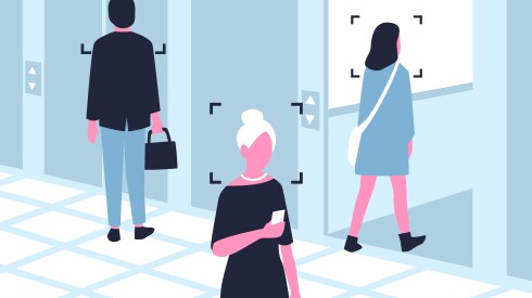 illustration of people being picked up by facial recognition technology