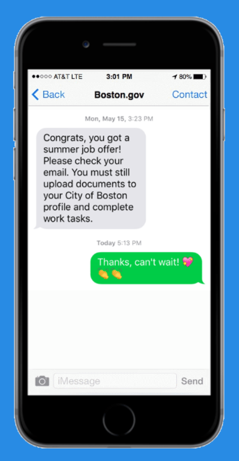 An iPhone displaying an example text