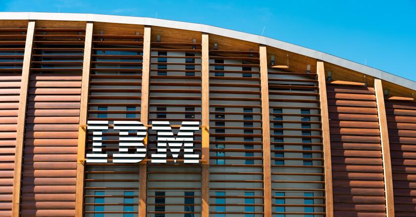 The IBM logo on the outside of a building.