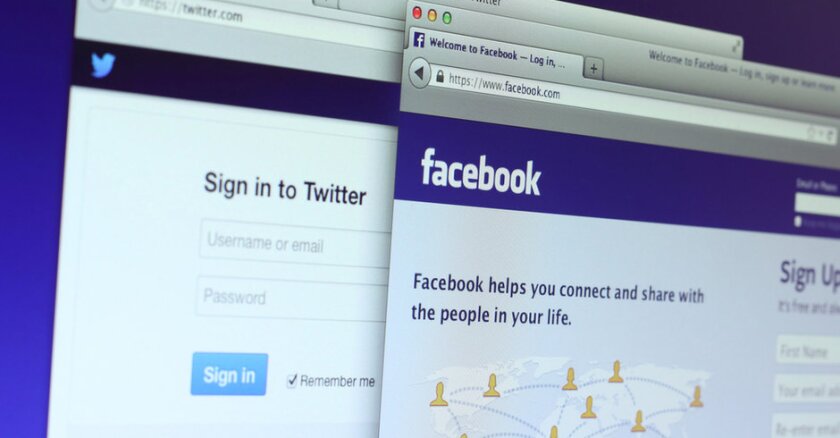 Facebook and Twitter login windows