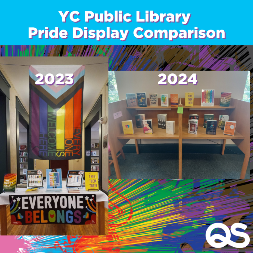 a LGBTQ book display in a library