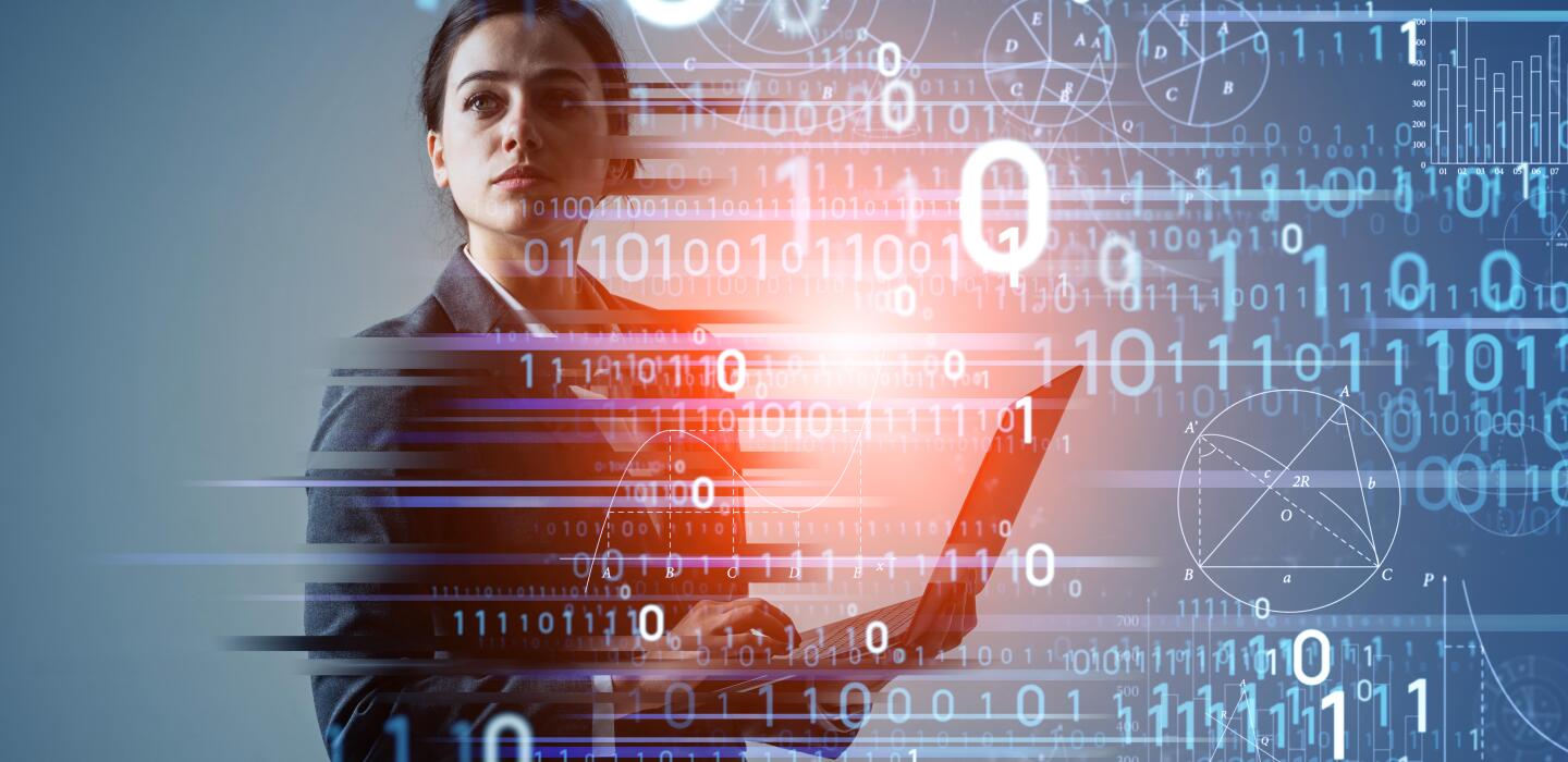 Digital transformation concept. Binary code. AI (Artificial Intelligence).