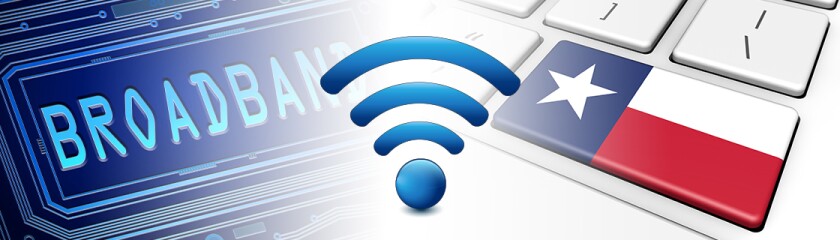 Broadband logo for Texas has a small state flag