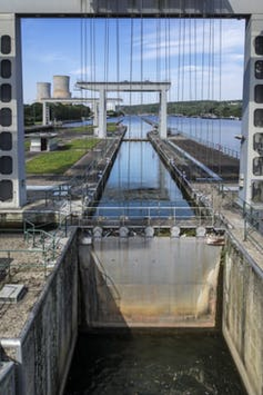 Photo looking through a lock along the river.