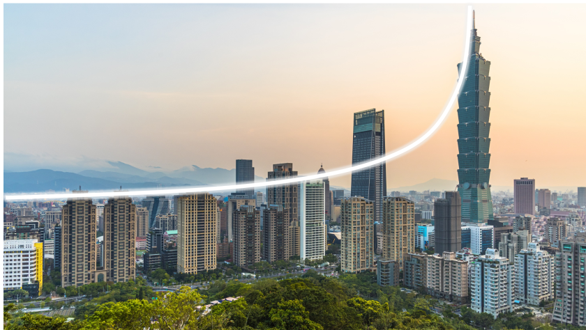Taipei Skyline Symbolizing Exponential Curve