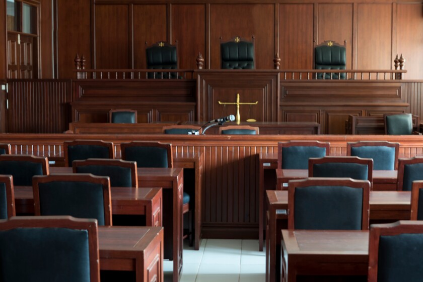 An empty courtroom.