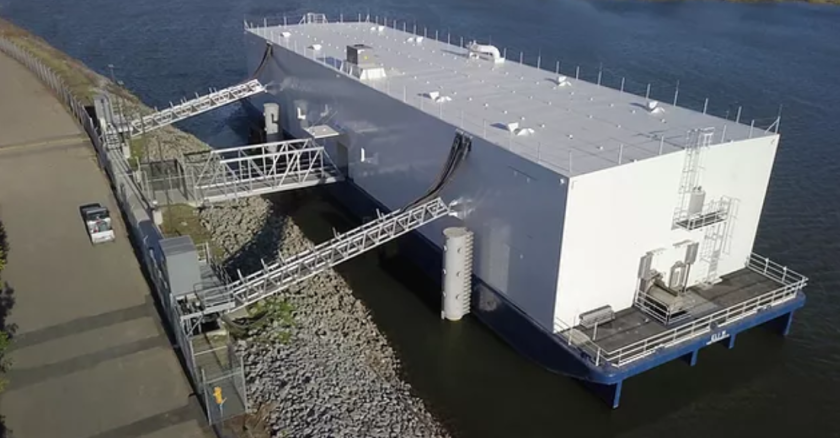 Aerial view of Nautilus Data Technologies' floating data center.