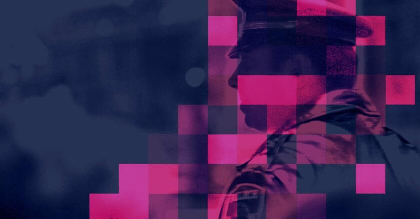 Crime Prediction Software Promised to Be Free of Biases. New Data Shows It Perpetuates Them - Governing 1 a faint image of a police officer with magenta blocks partially obscuring the view