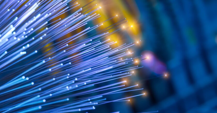 Closeup of the ends of a bundle of fiber-optic lines.