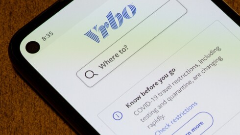 A smartphone showing the search page in the Vrbo app.