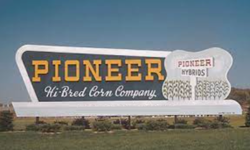 A billboard for the Pioneer Seed Company.